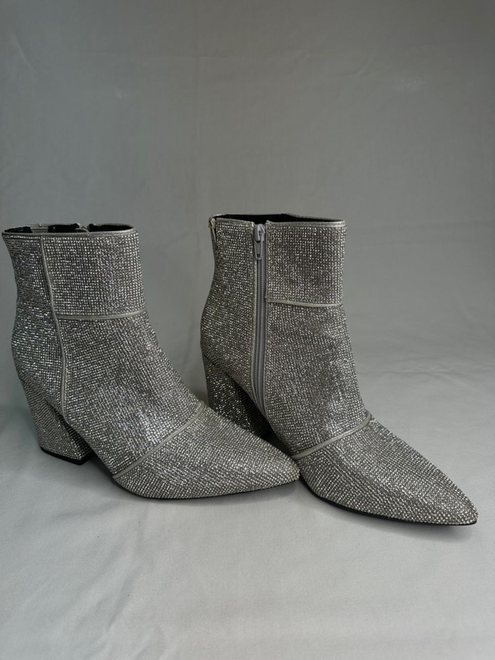 a new day Silver Rhinestone Pointed Ankle Booties with Side Zip